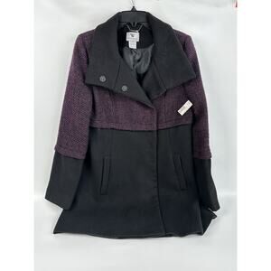Worthington Wool Blend Coat Womens Medium Snap Up Cowl Neck Purple And Black